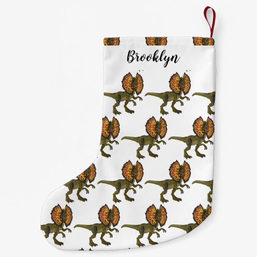 Dilophosaurus cartoon illustratie kleine kerstsok (Achterkant)