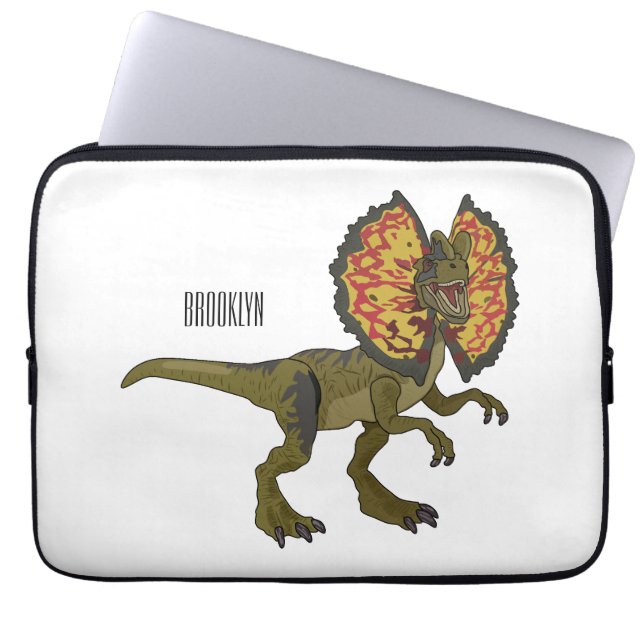 Dilophosaurus cartoon illustratie laptop sleeve (Voorkant)