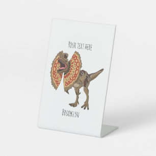 Dilophosaurus cartoon illustratie reclamebord met voetstuk
