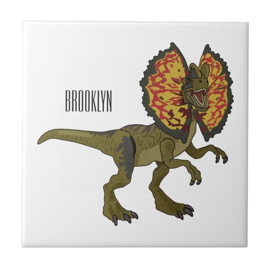 Dilophosaurus cartoon illustratie tegeltje (Voorkant)