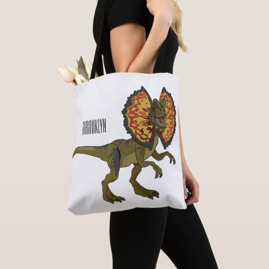 Dilophosaurus cartoon illustratie tote bag (Dichtbij)