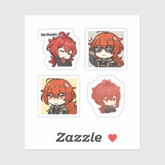 Diluc Genshin Impact 4 stuks stickerblad Sticker (Vel)