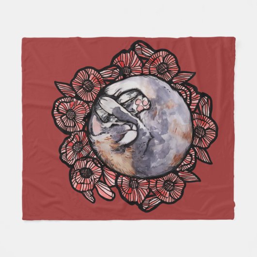Dilute Calico Kitty Cat Red Poppy Flower Cats Fleece Deken (Voorkant (Horizontaal))
