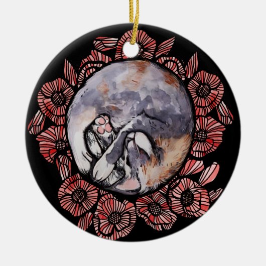 Dilute Calico Kitty Cat Red Poppy Flower Cats Keramisch Ornament (Voorkant)