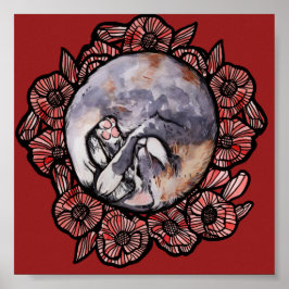 Dilute Calico Kitty Cat Red Poppy Flower Cats Poster