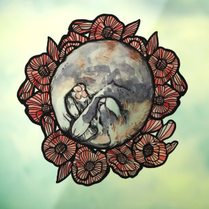 Dilute Calico Kitty Cat Red Poppy Flower Cats Raamsticker