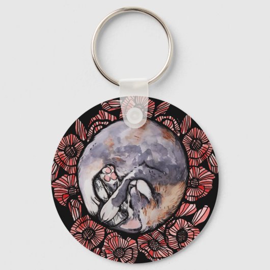 Dilute Calico Kitty Cat Red Poppy Flower Cats Sleutelhanger (Voorkant)
