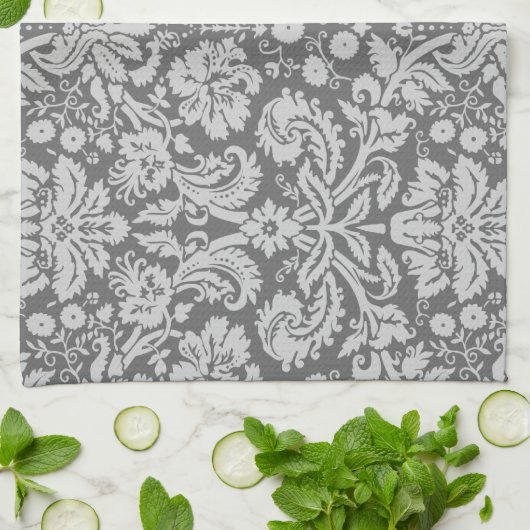 Dim Gray Damask Theedoek (Gevouwen)