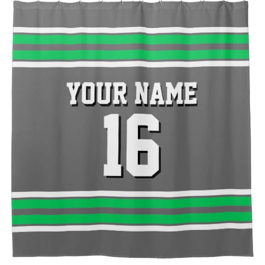 Dim Gray Emerald Green White Stripes Sports Jersey Douchegordijn (Voorkant)