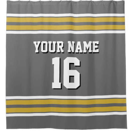 Dim Grey Gold White Stripes Sports Jersey Douchegordijn (Voorkant)