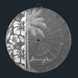 Dim Grey Tropical Hibiscus; Palmboom Dartbord<br><div class="desc">Je zult dol zijn op dit schattige, tropische Dim Grey Tropical Hibiscus-patroonontwerp! De elegante palmboom voegt een zomer strand thema maar toch modern gevoel. Bezoek onze winkel, Trendy Wedding, om dit coole uitzicht te maken op veel meer geweldige aanpasbare producten, waaronder girly monogram geschenken, tropische thema Save the Date-briefkaarten en...</div>