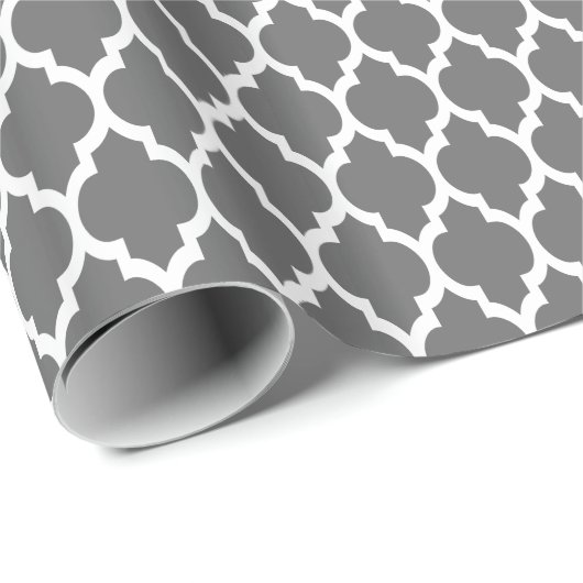 Dim Grey White Moroccan Quatrefoil Pattern #4 Cadeaupapier (Rol Hoek)