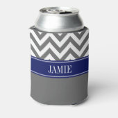 Dim Grijs Wit LG Chevron Navy Naam Monogram Blikjeskoeler (Blikje Achterkant)