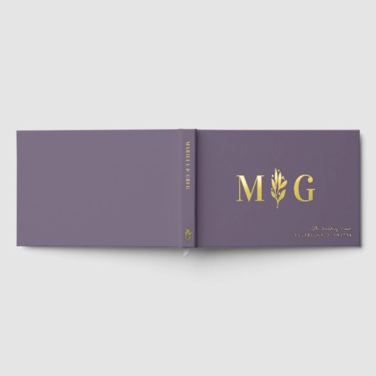 Dim Lavender Berry Twig 2 Initiaal Monogram Huweli Gastenboek (Volledig)