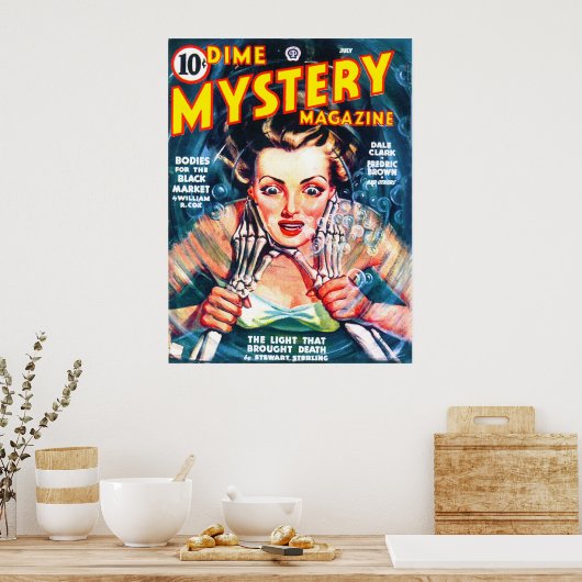 DIME MYSTERY Cool  Pulp Magazine Hoesje Art Poster (Keuken)