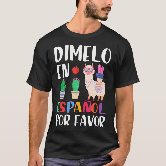 Dimelo En Espanol Tweetalige Llama Spaans Leraar T-shirt (Voorkant)