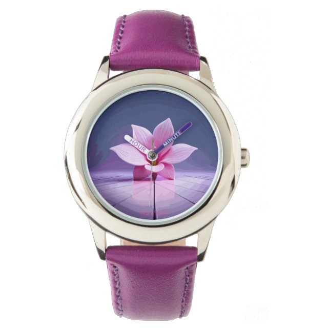 Dimensionaal Gladioli: Roze en Paars Masterstuk Horloge (Voorkant)