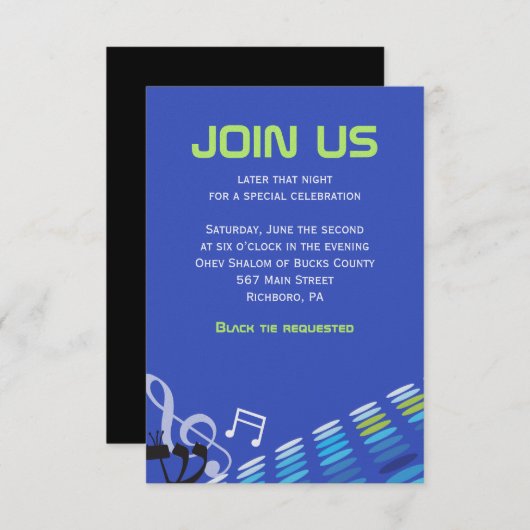 DIMENSIONAL Bar Mitzvah Invitation Reception Kaart (Voorkant / Achterkant)