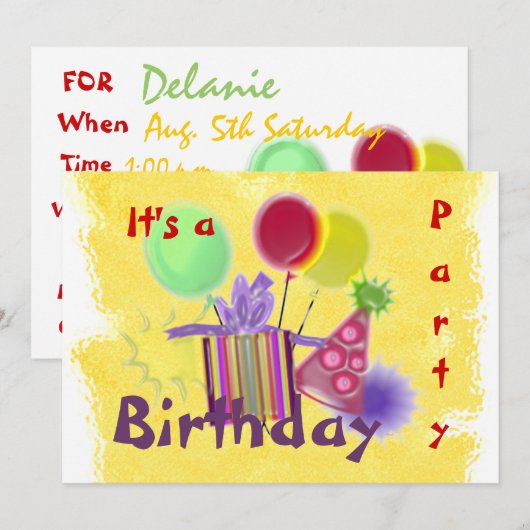 Dimensional Birthday Party Invitation Kaart (Voorkant / Achterkant)