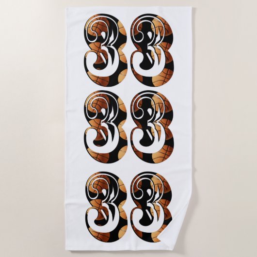 Dimensionale Oranje zwarte basketbal nummer 33, Strandlaken (Voorkant)