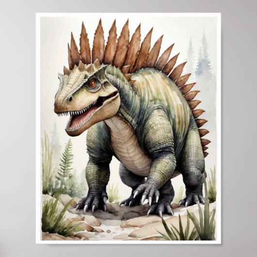 Dimetrodon Dinosaur Waterverf WallArt Poster (Voorkant)