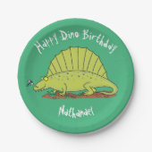 Dimetrodon happy green dinosaur cartoon papieren bordje (Voorkant)