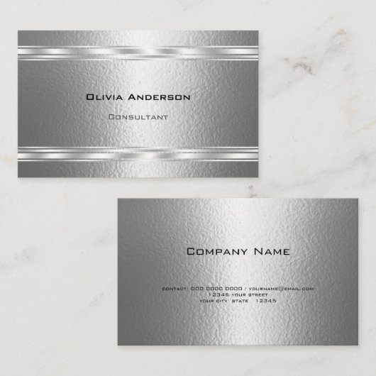 Dimpled Silver Pewter Faux Metallic Visitekaartje (Voorkant / Achterkant)