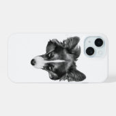 dimschaduw corgi gezicht iPhone 15 case (Achterkant horizontaal)