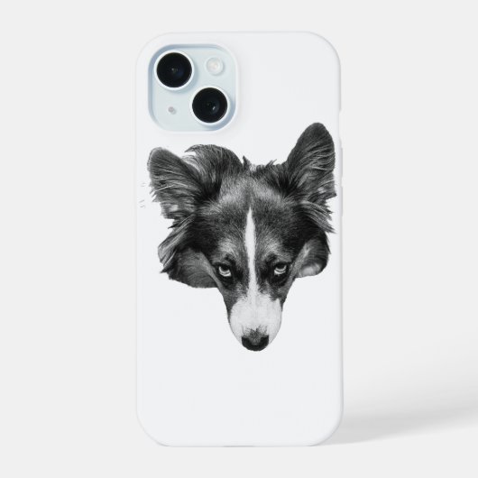 dimschaduw corgi gezicht iPhone 15 case (Achterkant)