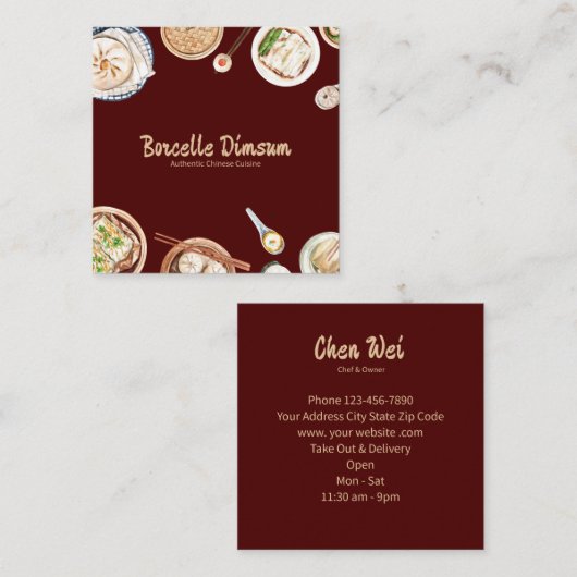 Dimsum-Waterverf Vierkante Visitekaartje (Voorkant / Achterkant)