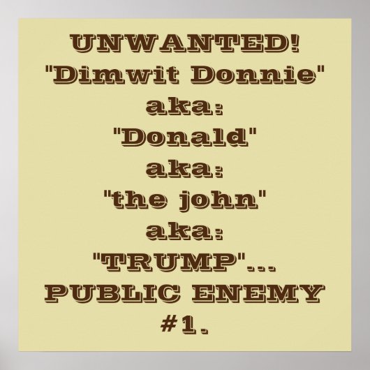 "Dimwit Donnie" Trump, staatsvijand #1 poster (Voorkant)