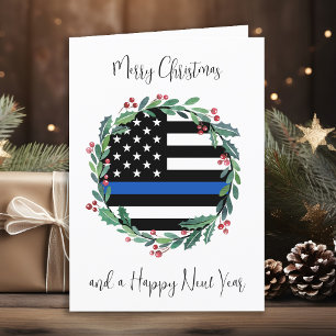 Din Blue Line Flag Kerstmis Wreate van politie Feestdagen Kaart