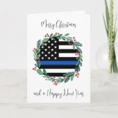 Din Blue Line Flag Kerstmis Wreate van politie Feestdagen Kaart (Voorkant)