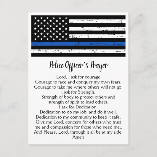 Din Blue Line Flag Police Officer Prayer Briefkaart (Voorkant)