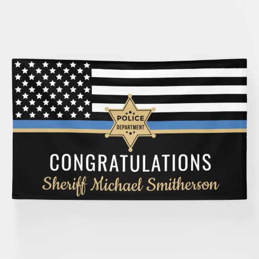 Din Blue Line Flag Police Sheriff Retirement Spandoek (Horizontaal)