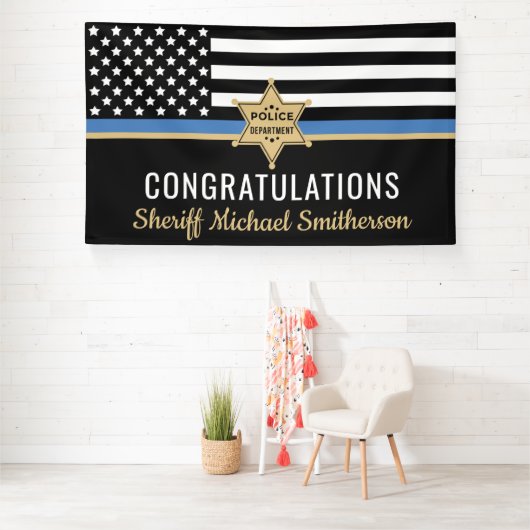 Din Blue Line Flag Police Sheriff Retirement Spandoek (Insitu)