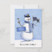 Din Blue Line Flag Snowman Holiday Bedankkaart (Voorkant)