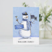 Din Blue Line Flag Snowman Holiday Bedankkaart (Staand voorkant)