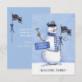 Din Blue Line Flag Snowman Holiday Bedankkaart (Voorkant / Achterkant)