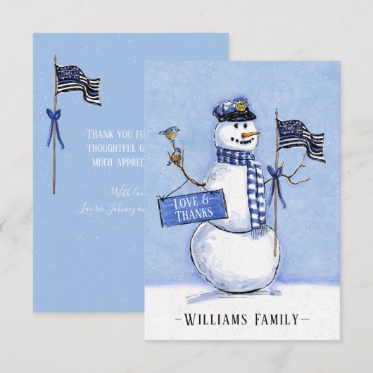 Din Blue Line Flag Snowman Holiday Bedankkaart (Voorkant / Achterkant)