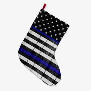 Din Blue Line Police Wooden Flag Grote Kerstsok