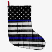 Din Blue Line Police Wooden Flag Grote Kerstsok (Voorkant)