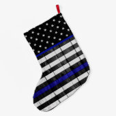 Din Blue Line Police Wooden Flag Grote Kerstsok (Achterkant (Hangend))
