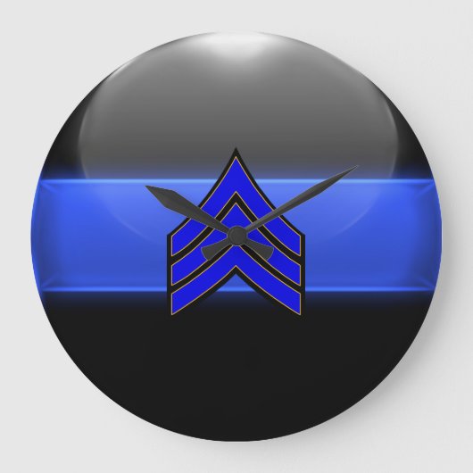 Din Blue Line - Sergeant Stripes Rank Insignia Grote Klok (Voorkant)