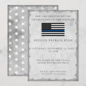 Din Blue Line Silver Police Flag Graduparty Kaart (Voorkant / Achterkant)