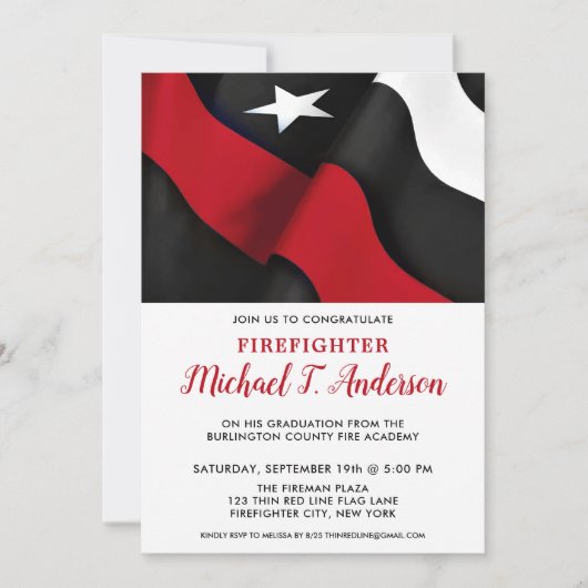 Din Red Line Fireman Party Firefighter Afstuderen Kaart (Voorkant)