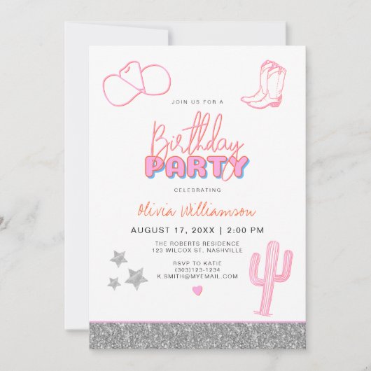 DINA Space Cowgirl Desert Birthday Party Kaart (Voorkant)