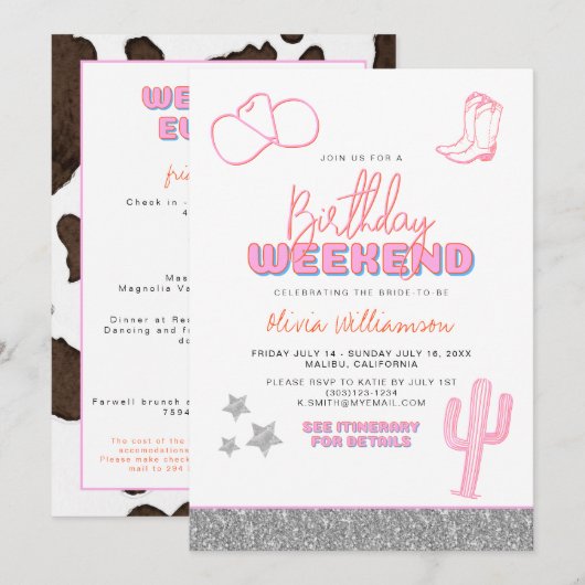 DINA Space Cowgirl Desert Birthday Weekend Kaart (Voorkant / Achterkant)