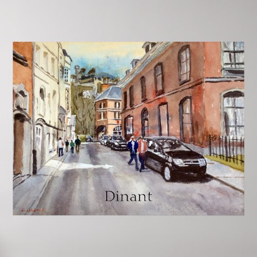 Dinant België Straatscène Aquarel Poster (Voorkant)