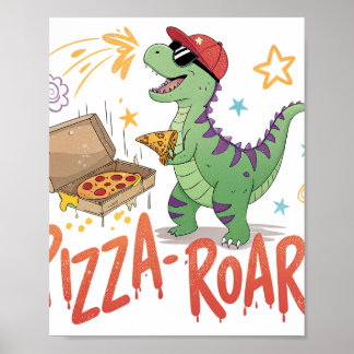 Dinaour eet pizza voor voedselliefhebber poster